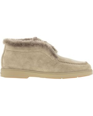 Santoni Desert Boot With Suede Fur - Natural