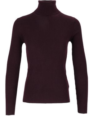 MC2 Saint Barth Aubergine Erika Merino Ribbed Fitted Wool Turtleneck Sweater - Purple