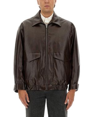 MM6 by Maison Margiela Relaxed Fit Leather Jacket With Classic Collar - Brown