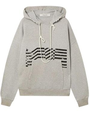 Golden Goose Journey Hoodie Slub Cotton Heavy Fleece Vintage Treatment With Print - Grey