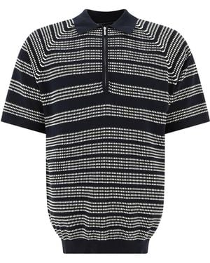 Beams Plus Half Zip Jacquard Polo Shirt - Nero
