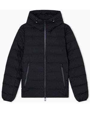 Emporio Armani Quilted Down Jacket With Jacquard Lettering Logo - Blue