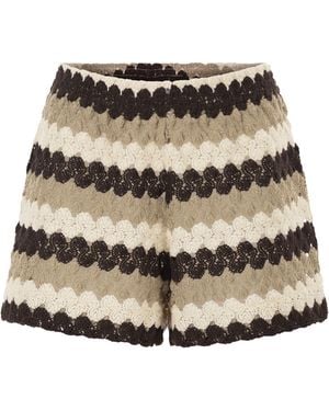 MC2 Saint Barth Striped Crochet Lace Shorts - Natural