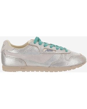 Autry Lacing Leather Fabric Trainers - Grey