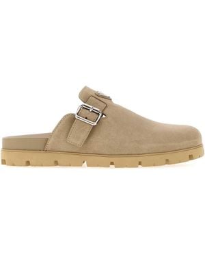 Prada Sand Suede Slippers - Brown