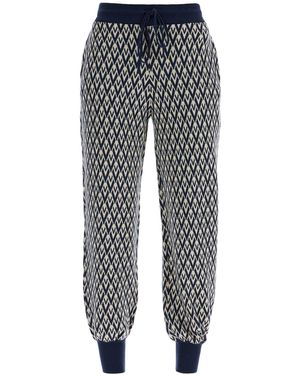 Valentino Garavani High Taille Wide Bein Zickzackcreme und Marine Virgin Wollhosen - Grau
