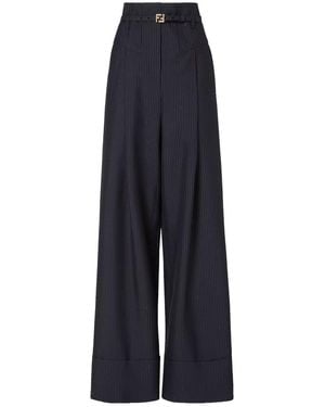 Fendi Pinstriped Wool Trousers - Blue