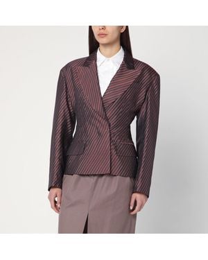 Dries Van Noten Burgundy Striped Jacket With Padded Balls - Purple