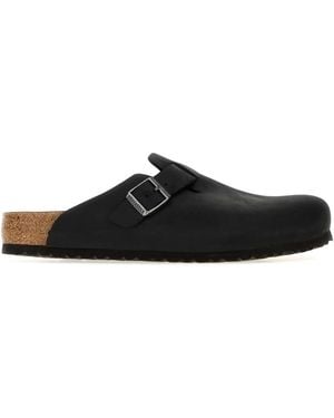 Birkenstock Leather Boston Slippers - Black