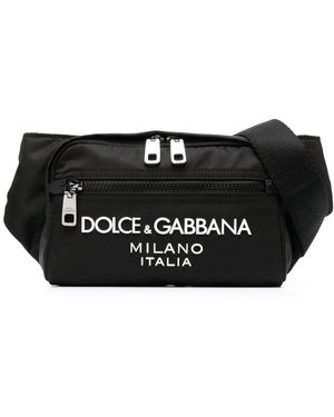 Dolce & Gabbana Leather Trim Embossed Logo Bag - Black