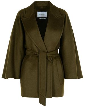 Max Mara 'Verna' Camel Coat With Moss Belt - Green