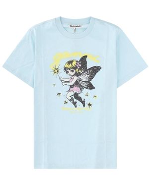 Ganni Graphic Crew Neck T-Shirt - Blue