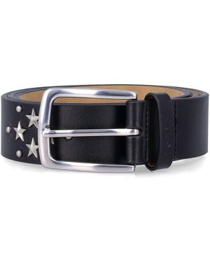 Obey Embellished Leather-Blend Belt With Star & Stud Details - Black