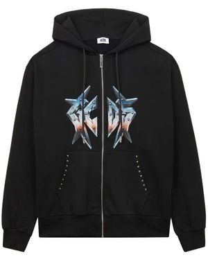 Gcds Sweatshirt Met Grafische Print, Ritssluiting En Capuchon - Zwart
