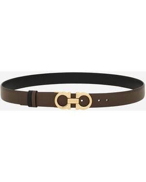 Ferragamo Reversible Gancini Belt With Double Buckle - Black