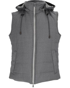 BRANDO-LUBIAM Sleeveless Padded Vest With High Collar And Adjustable Hood - Grey