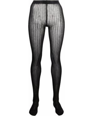 Prada Metallic-effect Striped Tights - Grey