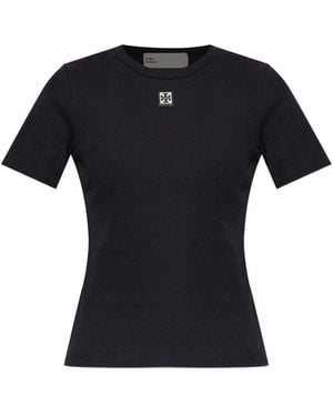 Tory Burch Geripptes Top Mit Logo-Patch - Schwarz