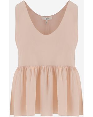 Chloé Silk Crepe Ruffled Top - Natural