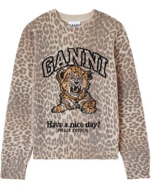 Ganni Wool Crewneck Jumper - White