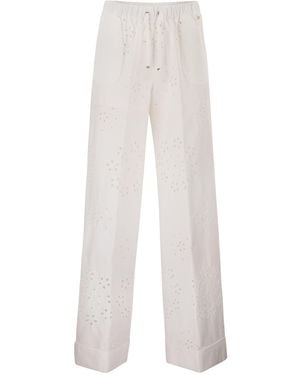 Herno Trousers With Broderie Anglaise Detailing - White