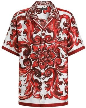 Dolce & Gabbana Dolce & Gabbana Silk Twill Hawaiian Shirt With Majolica Print - Red
