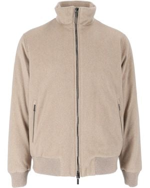 Peserico Casual High Collar Textured Jacket - Natural