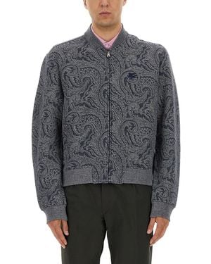 Etro Jacquard Bomber Jacket With Logo - Gray