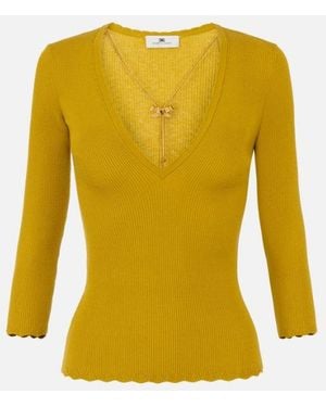 Elisabetta Franchi Gerippter Viskosepullover Mit Halskettendetail - Gelb
