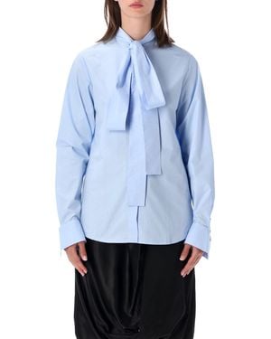 7 For All Mankind Bow Tie Neck Long Sleeve Blouse - Blue