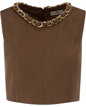 Elisabetta Franchi Sleeveless Top With Jewel Chain Detail - Brown