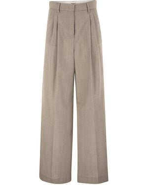 Weekend by Maxmara Wkdovvio Broek Van Pure Scheerwol Met Wijde Pijpen - Naturel