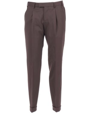 PT01 Master, 1 Pleat, Diagonal Pockets, Flap Back Pockets, Turn Up - Grey