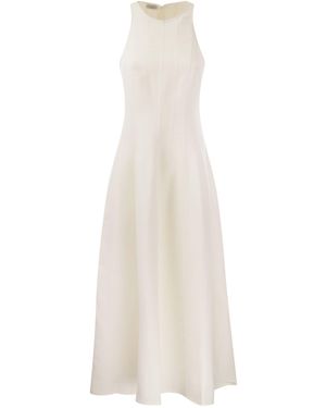 Brunello Cucinelli Fluid Viskose und Leinenkleid - Weiß