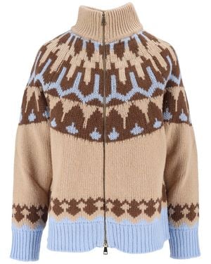 Ermanno Scervino Patterned High Ribbed Collar Knit Cardigan - Multicolor