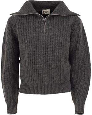 Weekend by Maxmara Wkdlaser Scheerwollen Trui Met Halve Rits En Hoge Hals - Zwart