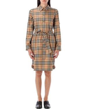 Burberry Kari Knee-Length Classic Check Dress - Natur