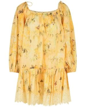 Zimmermann 'Cascadian' Cotton Mini Dress 'Botanical Flora' - Yellow