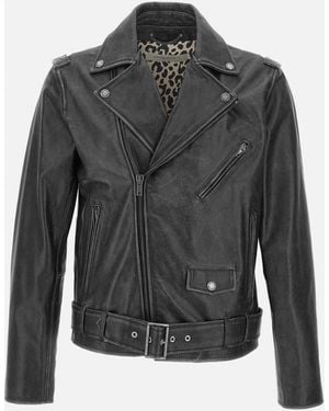 Golden Goose Distressed Black Lederen Jas - Grijs