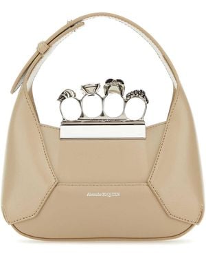 McQueen Sand Leder Mini Jeweled Hobo Handtasche - Natur