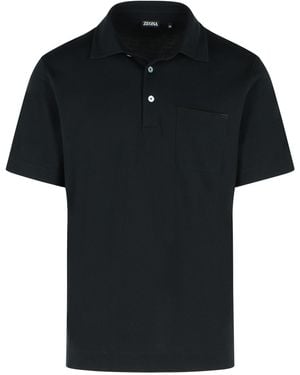 ZEGNA 'reines' schwarzes Baumwollpolohemd