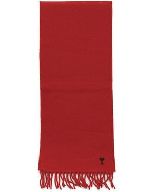 Ami Paris Ami De Coeur Fringed Scarf - Red