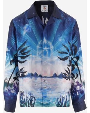 CASABLANCA Seidenhemd mit Grafikdruck - Blau