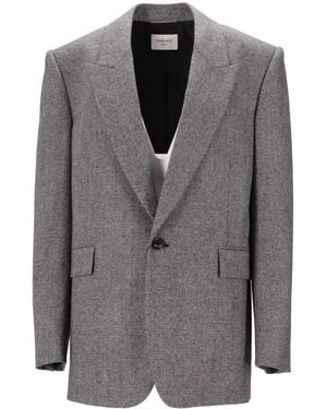 Saint Laurent Veste Un Bouton Col Crante ́ Pr - Grau
