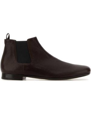 Prada Leather Ankle Boots - Brown