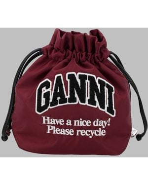 Ganni Drawstring Pouch Clutch - Red