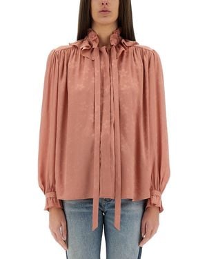 Chloé Fluid Silk Jacquard Blouse - Red