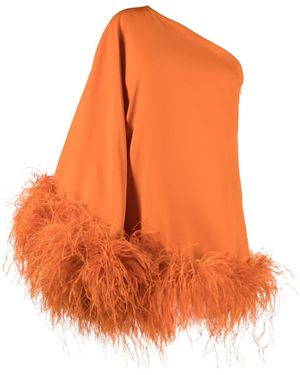 TALLER MARMO PRE Piccolo Ubud One Shoulder Feather Trimmed Crepe Mini Dress - Orange