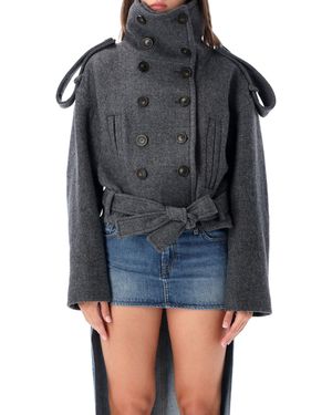 7 For All Mankind Double-Breasted Belted Wool Blend Coat - Blue