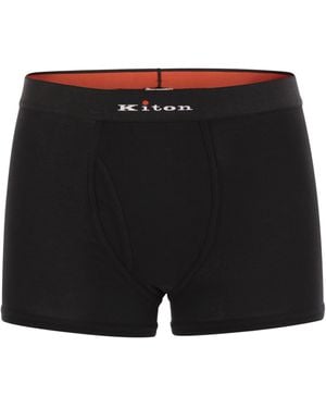 Kiton Stretch Cotton Boxer Shorts With Logo - Black